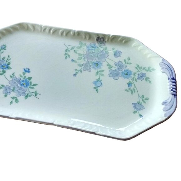 Vintage Blue Bell Flower Ceramic Tray Furukawa Japan Rectangular 12"x6.5" - Picture 3 of 12
